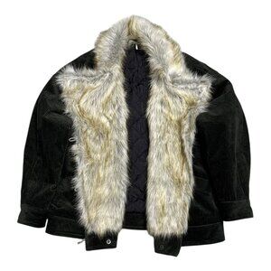 FREE PEOPLE Faux Fur CORDUROY Designer Casual Winter Jacket Coat Womens Large